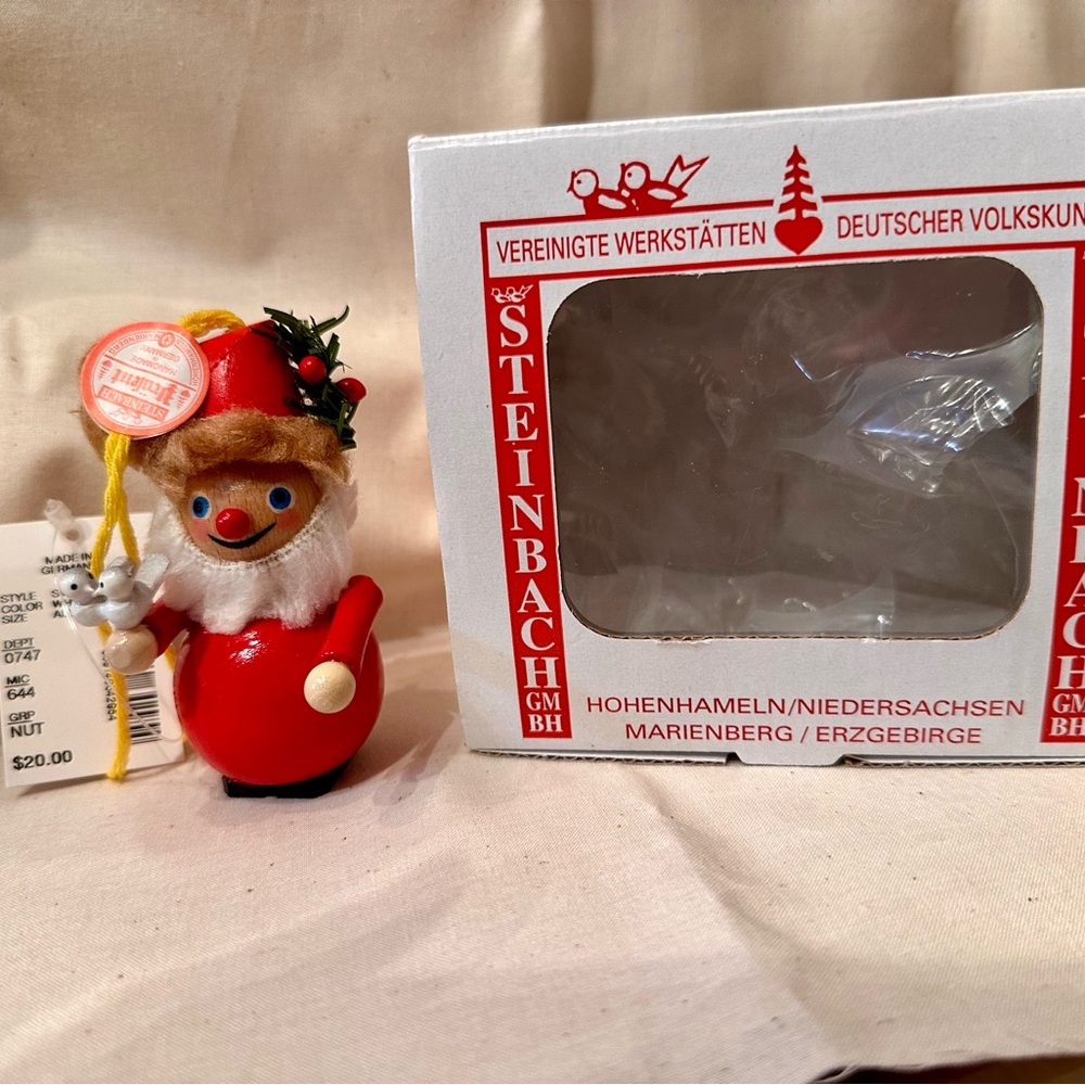 Vintage Steinbach Wood Santa with 2 Turtle Doves Ornament- Hand Made in Germany